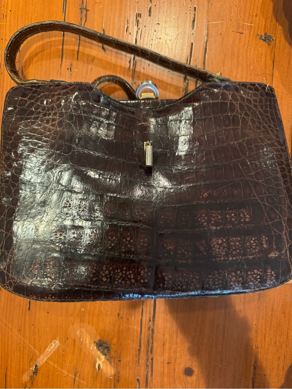 Vintage Genuine Alligator Leather Shoulder Bag Brown
